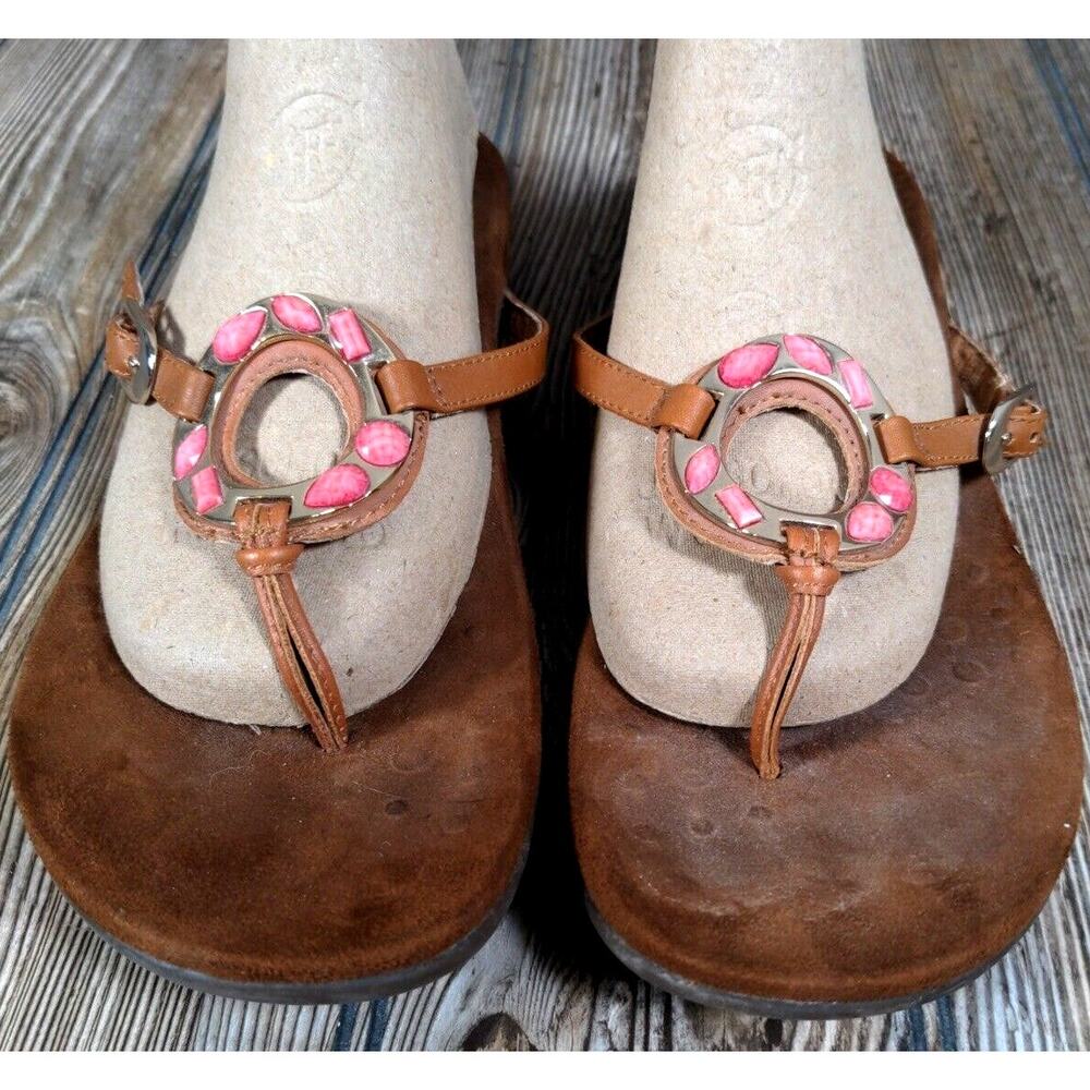 Vionic 340 Ricci Women‎ Thong Sandal Flip Flop Brown Leather Beaded Size 10